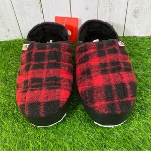 The North Face Red and Black Plaid Slippers Women Size 9